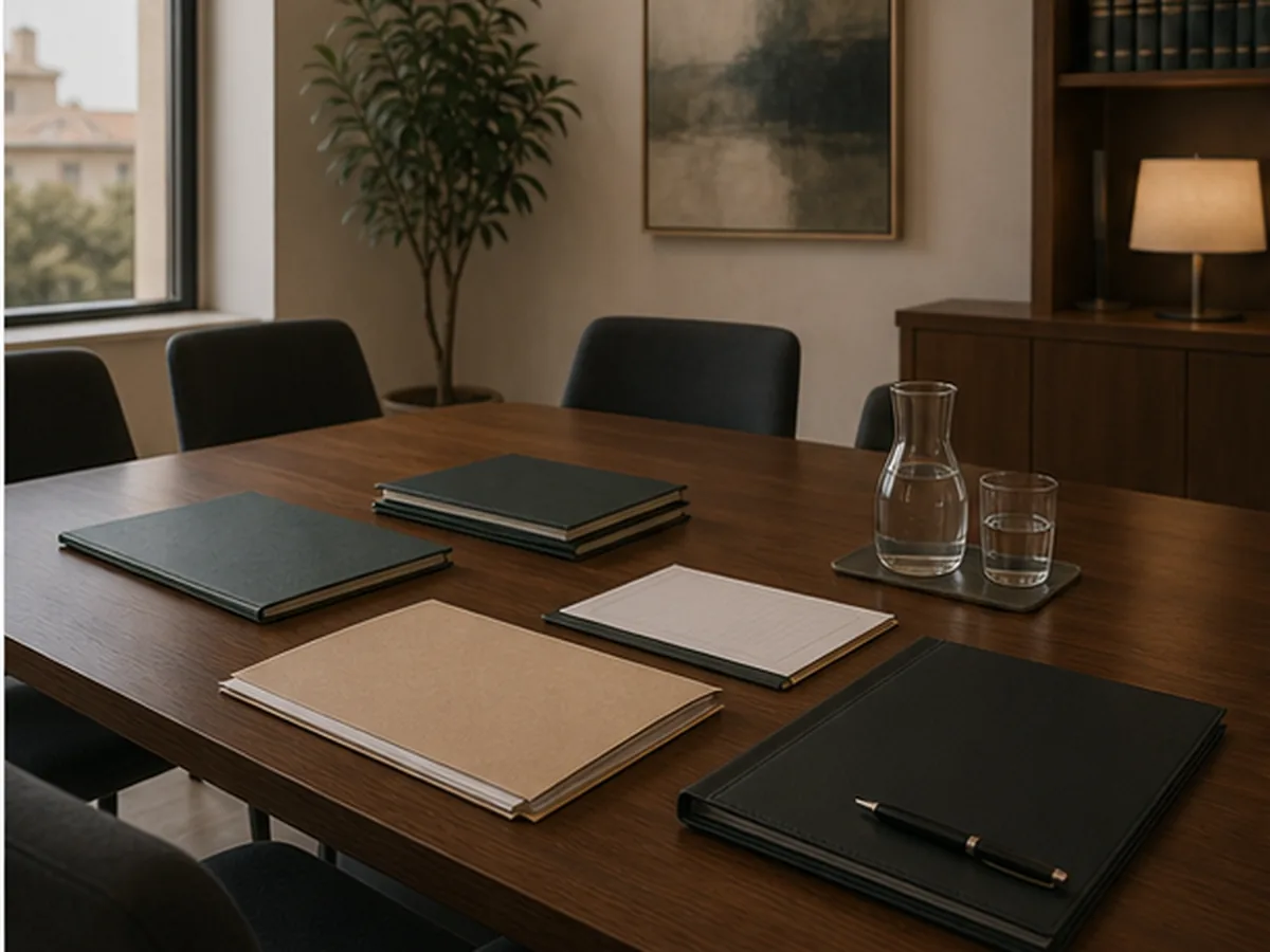 Sala de reuniones con documentos de herencia