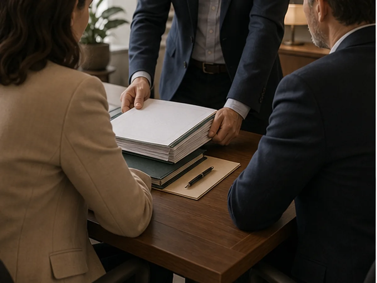 Equipo jurídico revisando un expediente de herencia